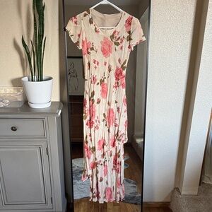 Vintage Floral Pink and Cream Dress